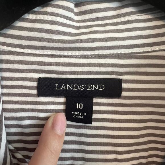 Lands End White and Gray Striped Button up 100% Cotton size 10 - Picture 8 of 9